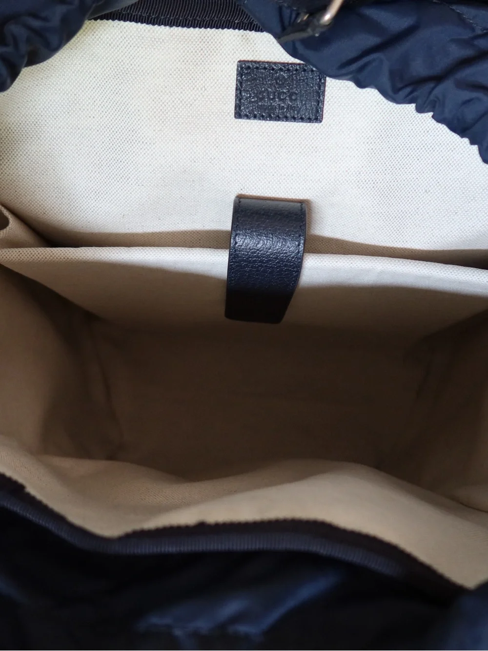 Gucci Beige GG Canvas Backpack with Red & Blue Web Stripe
